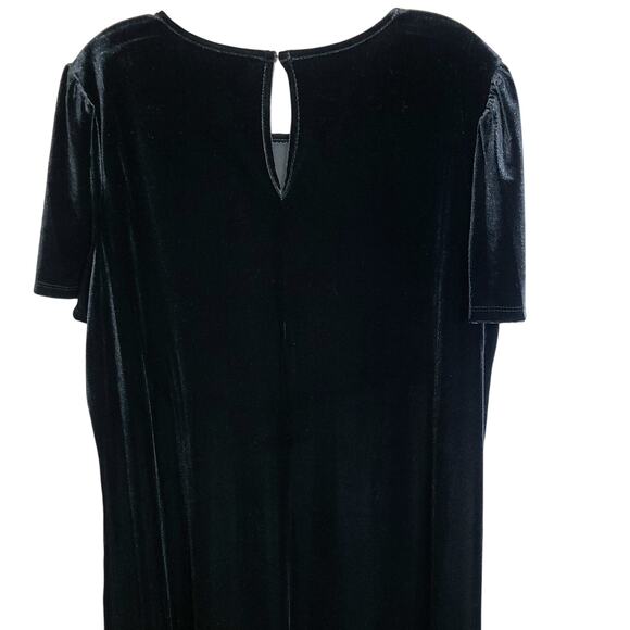 Anne Klein Black Velvet Dress Short Sleeve Sz 16 Keyhole Neck Knee Length - Picture 5 of 9